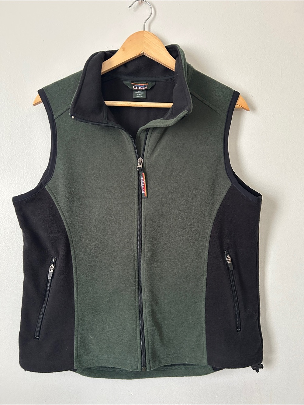 L.L.Bean Made in USA Fleece Vest Green Black Women’s L